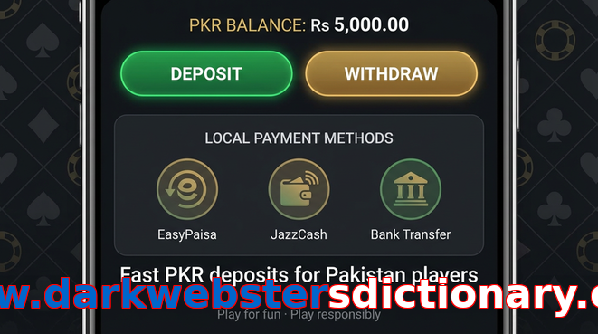 Deposit and withdrawal screen with PKR methods